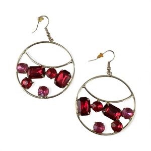 Pink and Red Gemstone Hoop Earrings